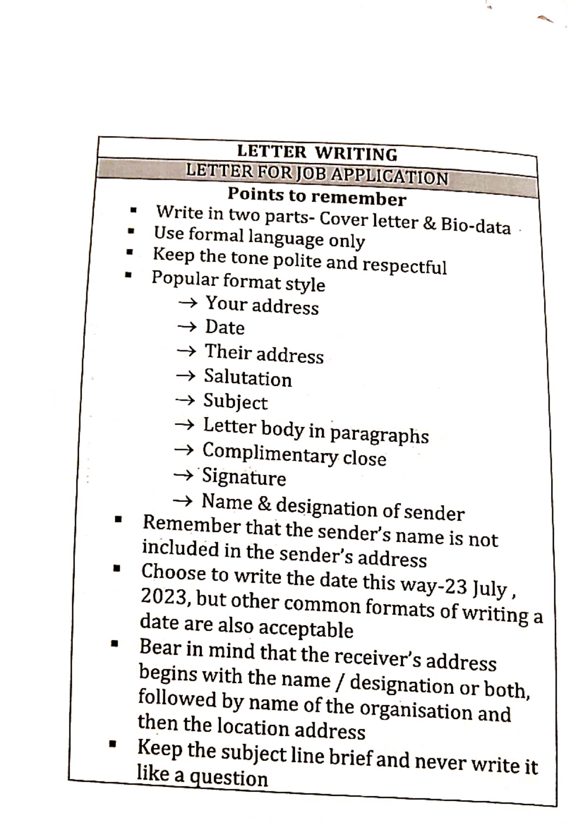 Formats - Nothing - LETTER WRITING LETTER FOR JOB APPLICATION Points to ...