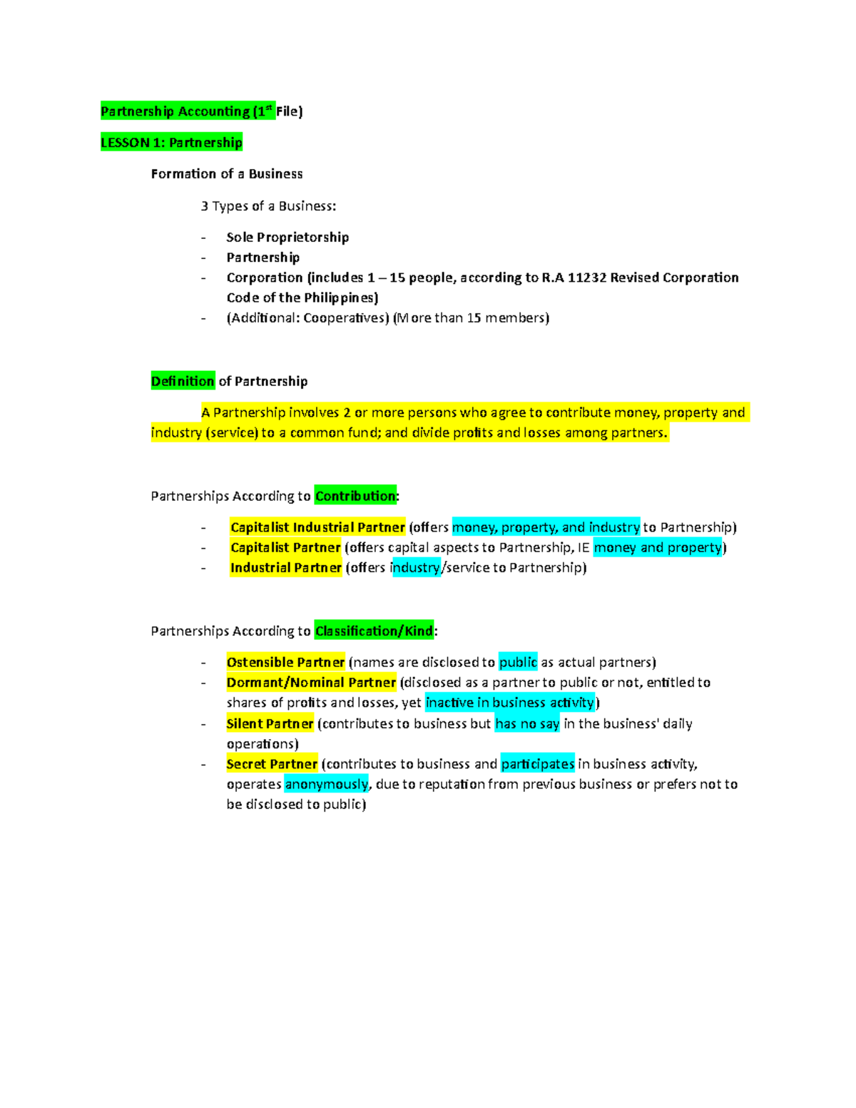 Partnership & Corporate Accounting: Comprehensive Lesson Notes - Studocu