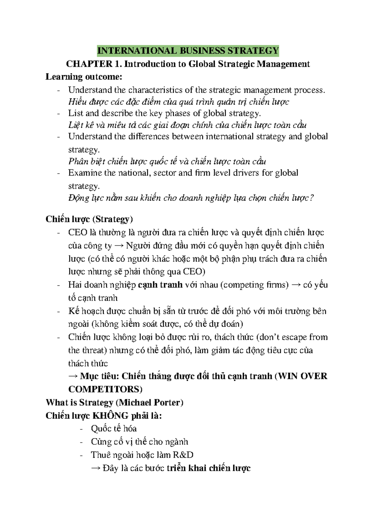 INTERNATIONAL BUSINESS STRATEGY (IBS) - CHAPTER 1: Global Strategic ...