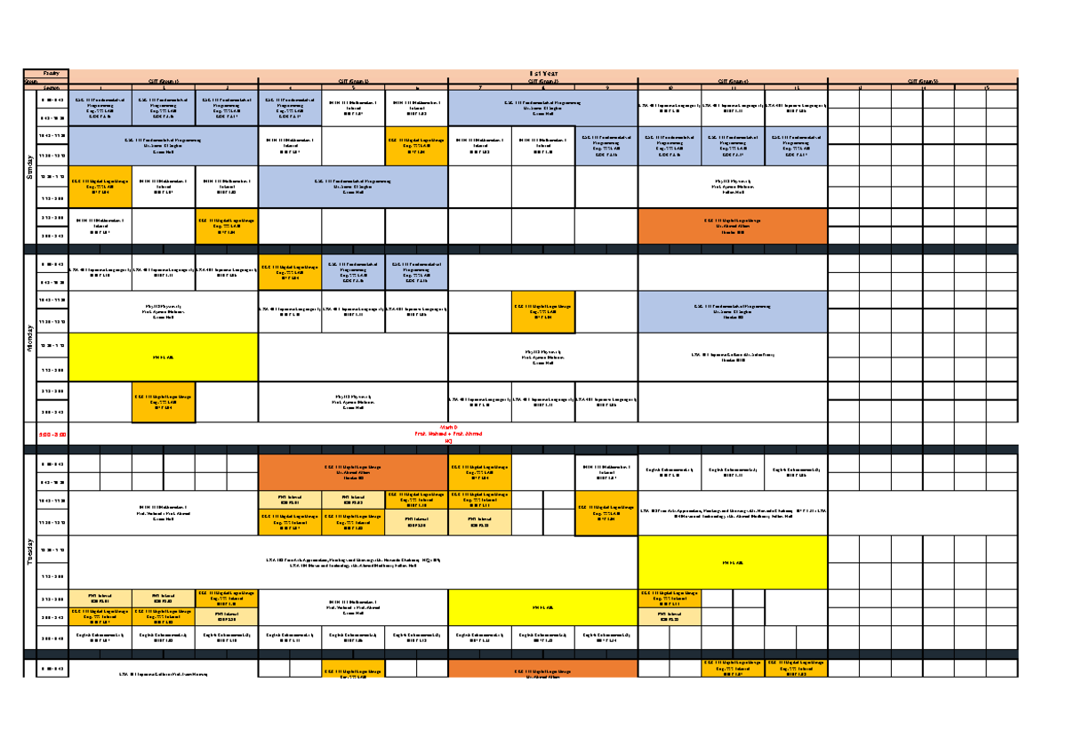 Time Table 1st Year CSIT Fall 24 10 2022 Final - 9 :00- 9: 9:45 - 10: ...