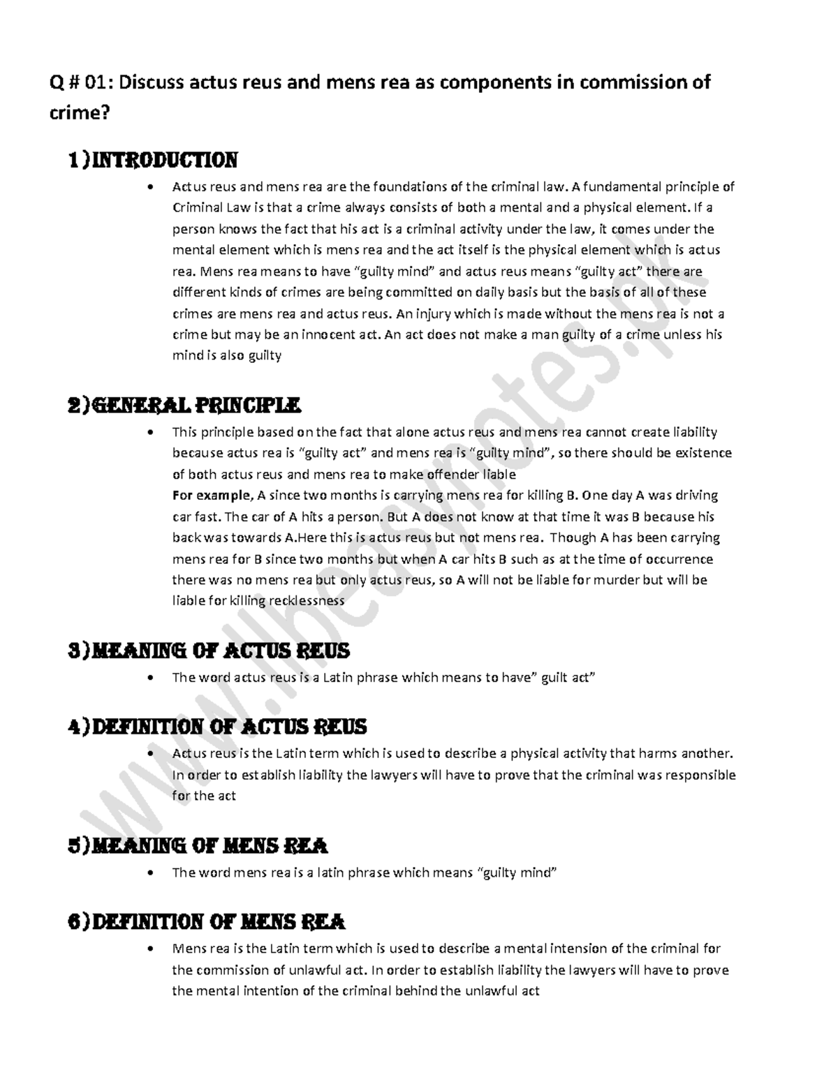 Criminal Law Essentials: Actus Reus & Mens Rea Explained - Studocu