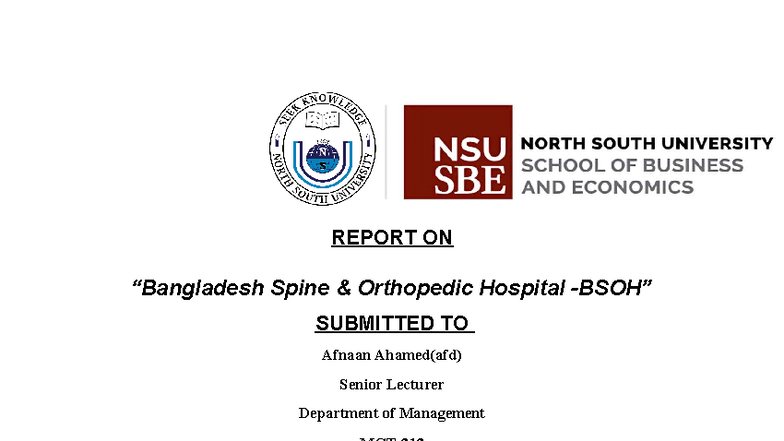 Bangladesh Spine and Orthopedic Hospital Management Report - Studocu
