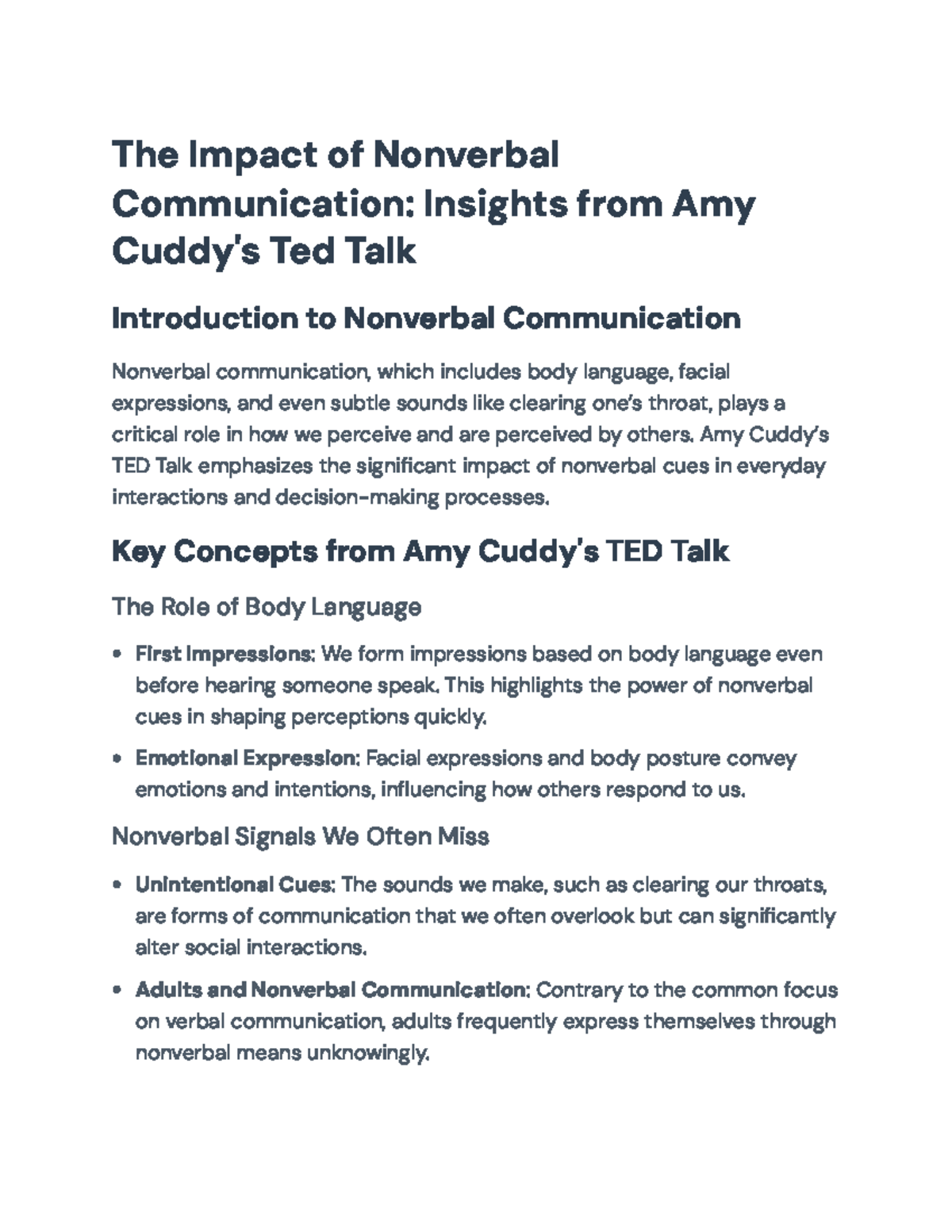The Impact of Nonverbal Communication in Amy Cuddy's TED Talk - The ...