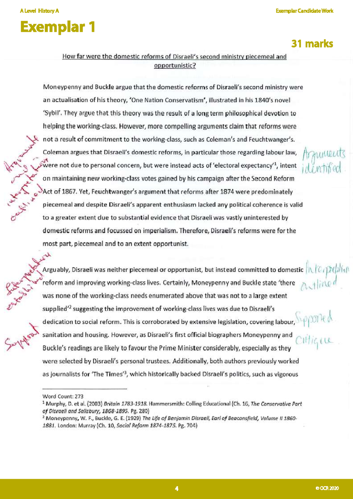 A Level History A Exemplar Candidate Work: Disraeli's Domestic Reforms ...