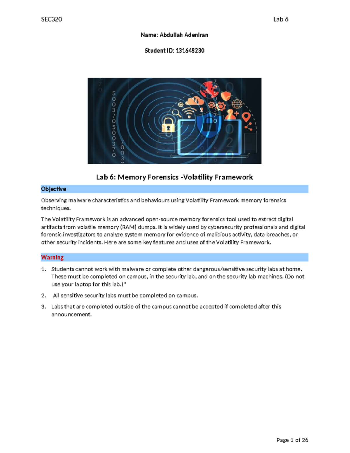 SEC320 - Lab 6: Memory Forensics with Volatility Framework - Studocu
