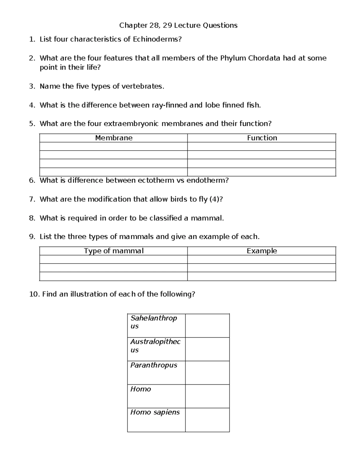 Chapter 28 & 29 Lecture Questions: Echinoderms & Chordates - Studocu