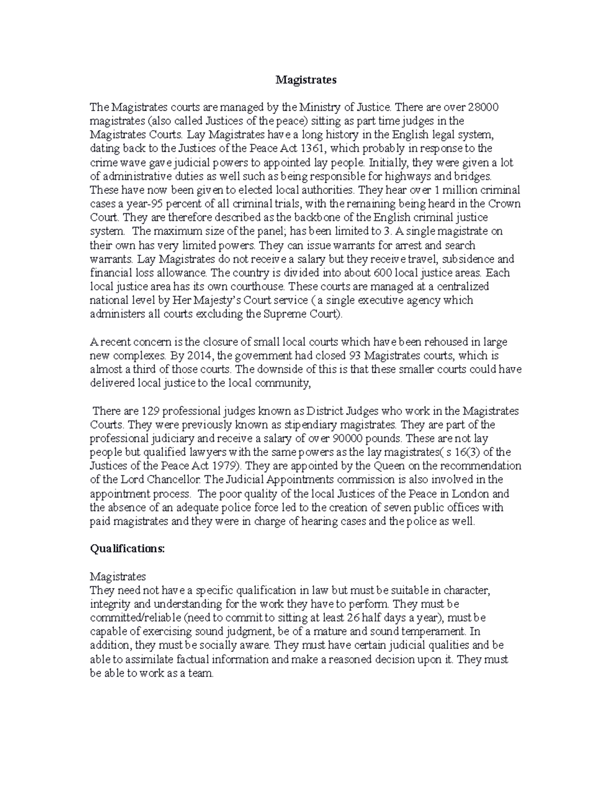 Magistrates: Overview of Roles, Appointments, and Training Details ...