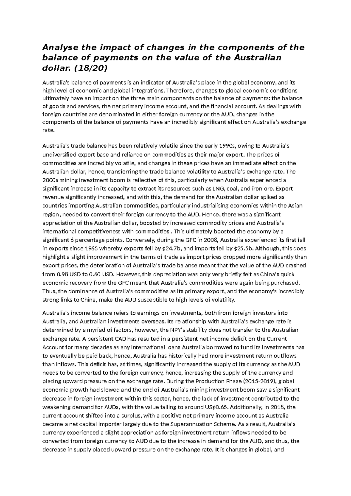 BOP Analysis and Impact on AUD Exchange Rates (ECO101/Final Exam) - Studocu