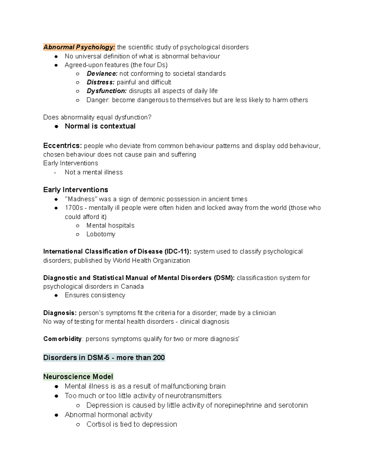PS101 - Chapter 15: Abnormal Psychology Lecture Notes - Studocu