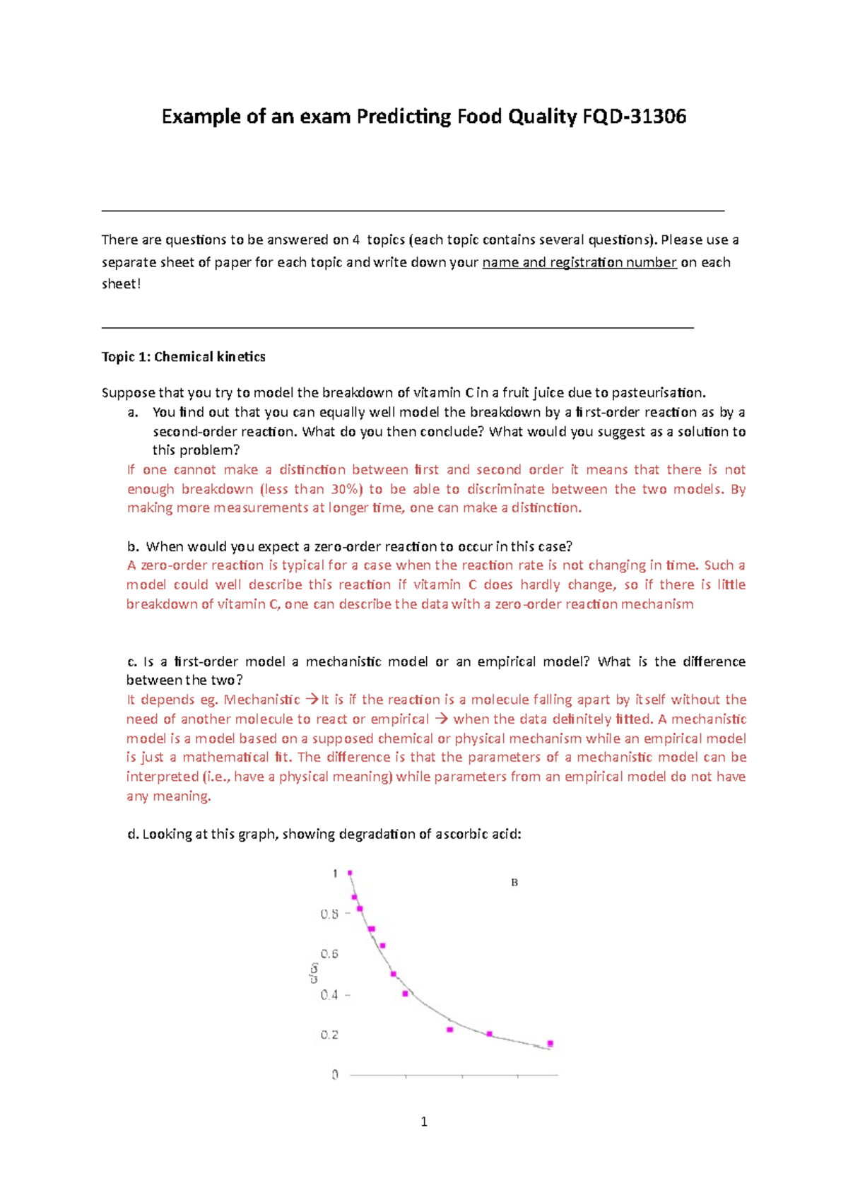FQD- Exam Example: Final Review on Food Quality Principles - Studeersnel