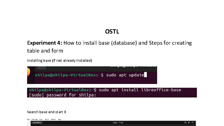 OSTL Experiment 4: Steps to Install Database & Create Table - Studocu