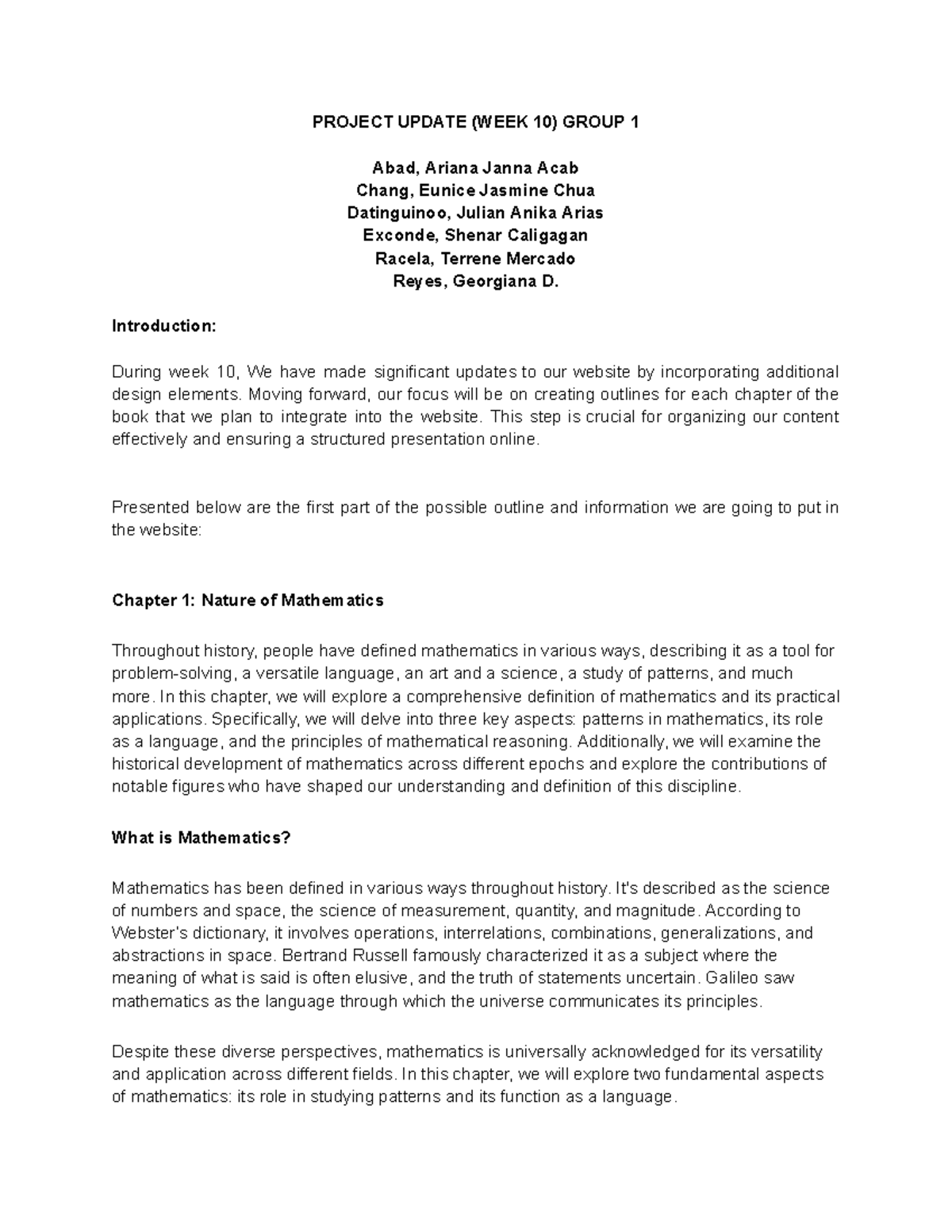 Project Update (Week 10) - Group 1 Website Development Progress - Studocu
