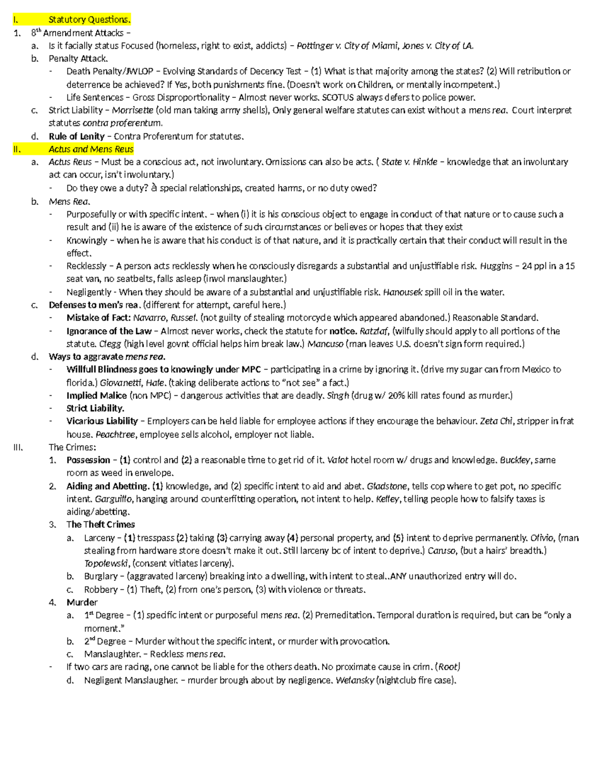 Crim 101 Final Exam One-Pager: Key Concepts in Criminal Law - Studocu