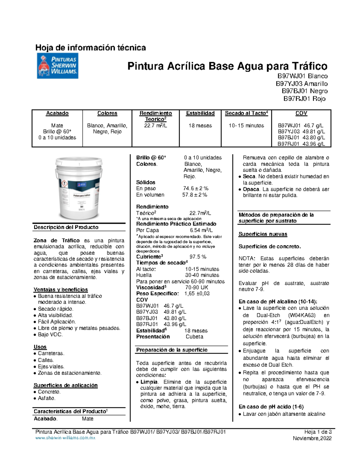 Hoja de Información Técnica: Pintura Acrílica Base Agua para Tráfico