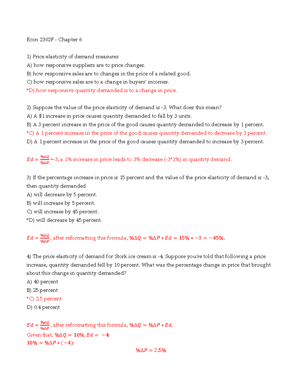 Econ 2302F - Chapter 6: Price Elasticity of Demand - Studocu