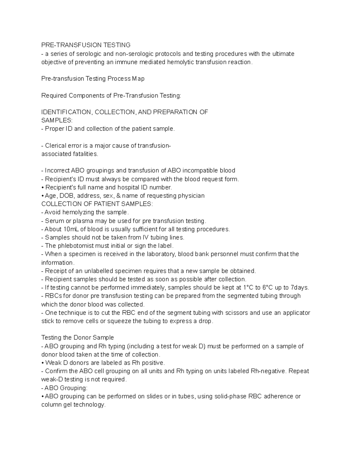 Blood Bank - PRE-TRANSFUSION TESTING a series of serologic and non ...