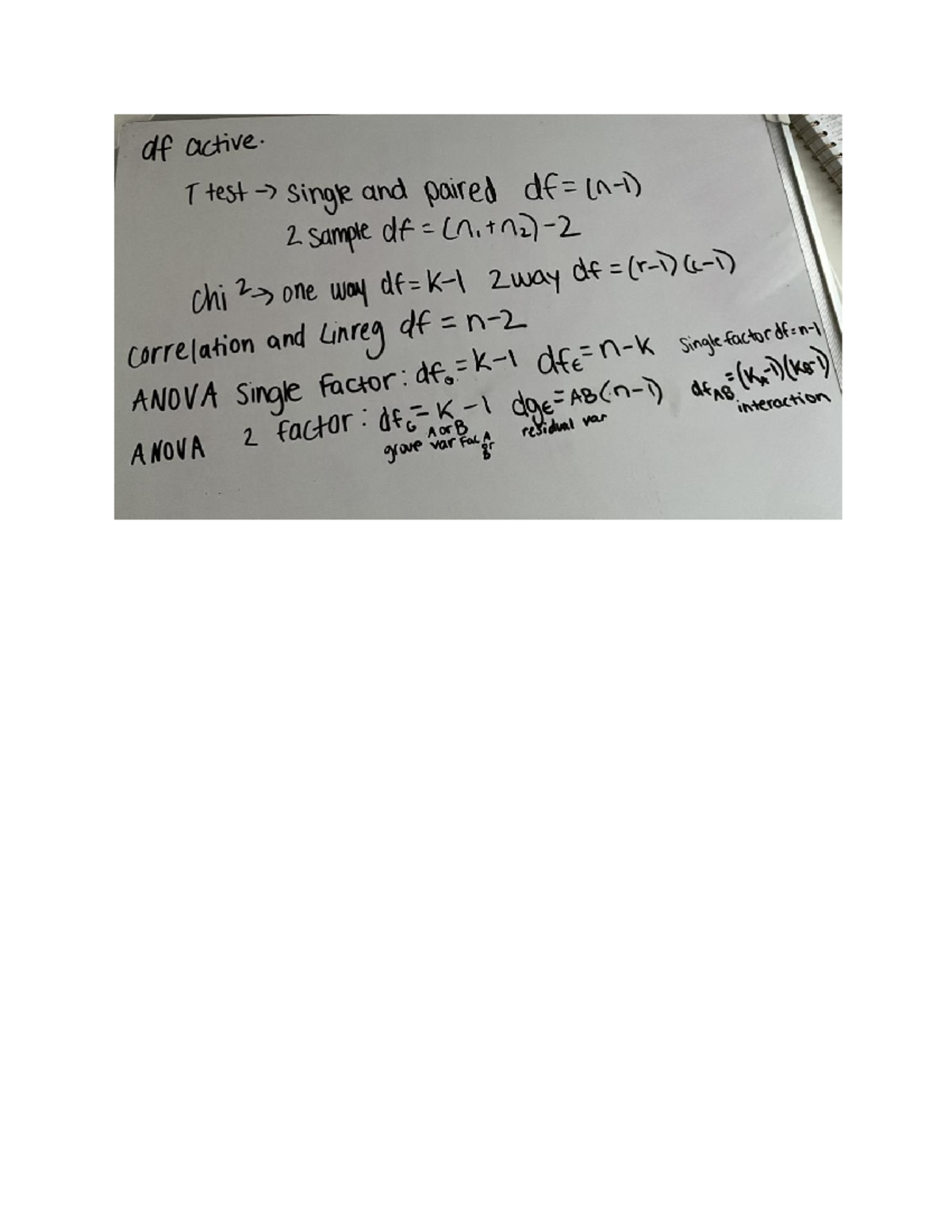 Bio 243 Degrees of freedom statistical tests - Biol 243 - df active. T ...
