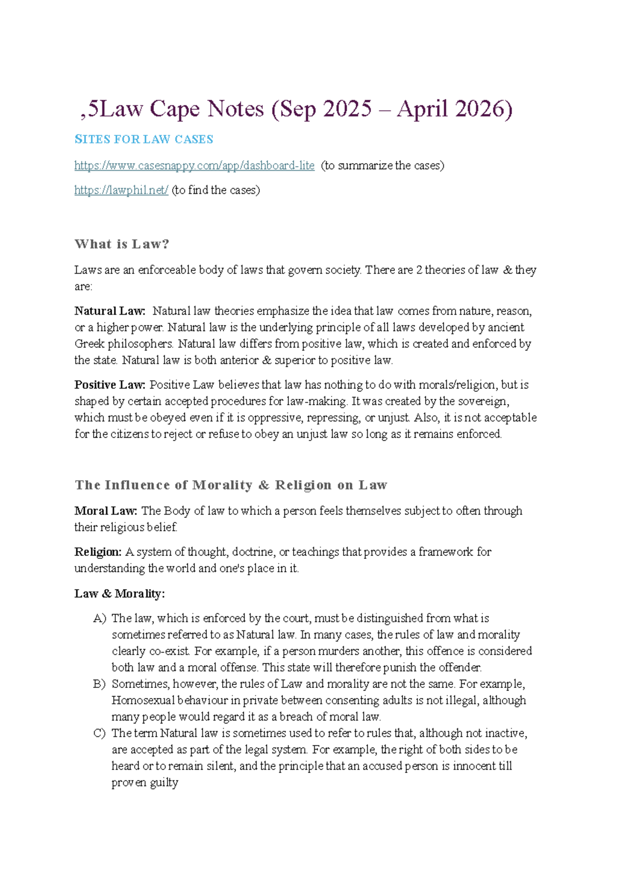 Law CAPE Notes: Understanding Legal Theories and Case Summaries - Studocu