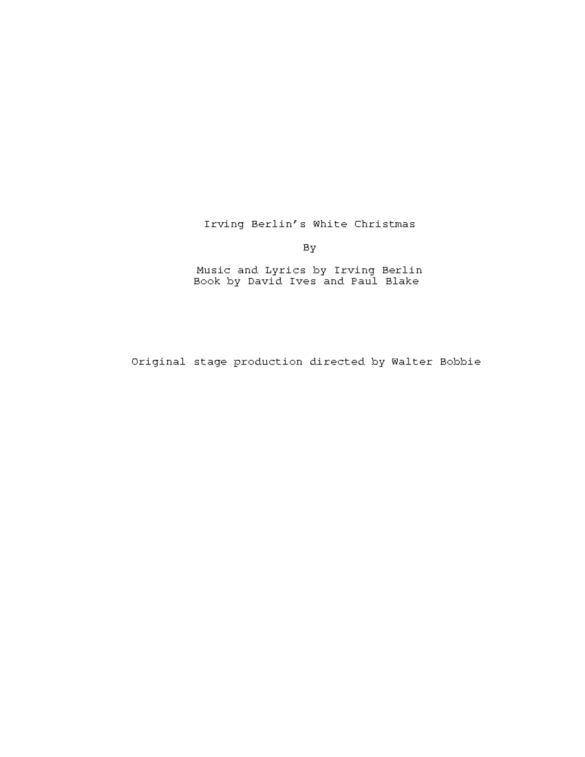 White Christmas Musical Script: Act I Overview and Highlights - Studocu