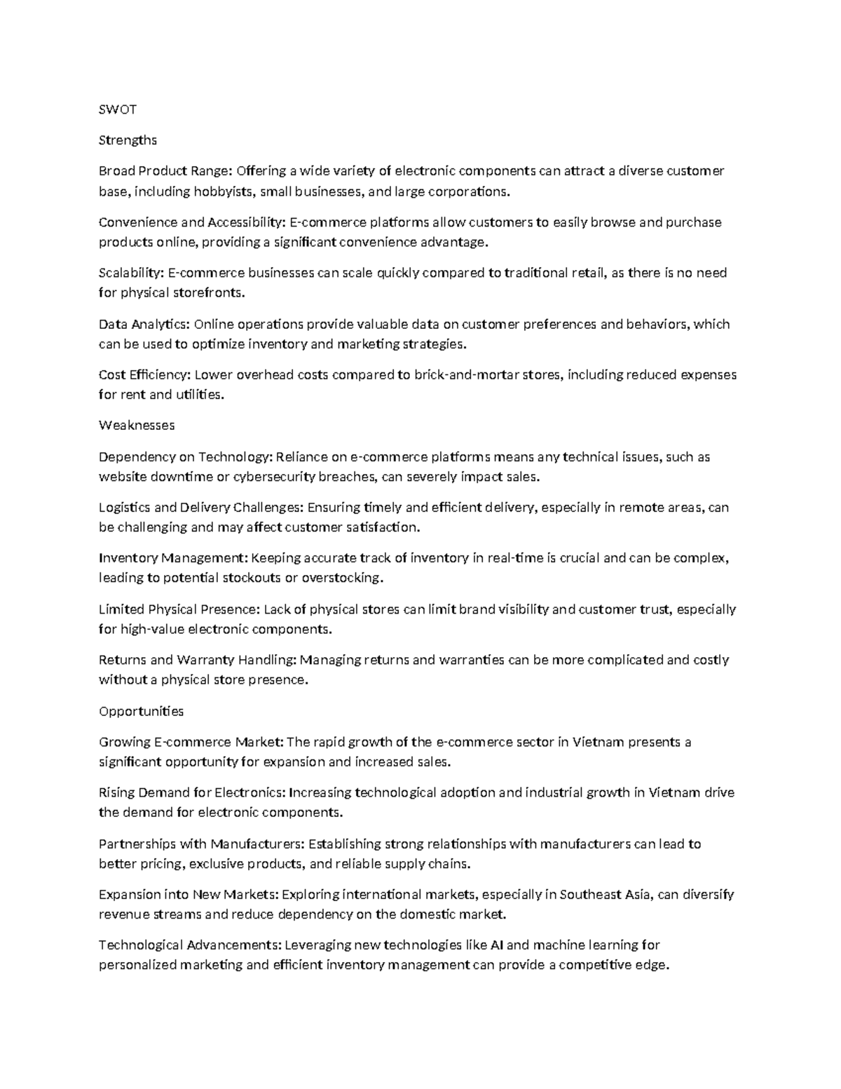 SWOT Analysis Notes for Electronic Components Market - Studocu