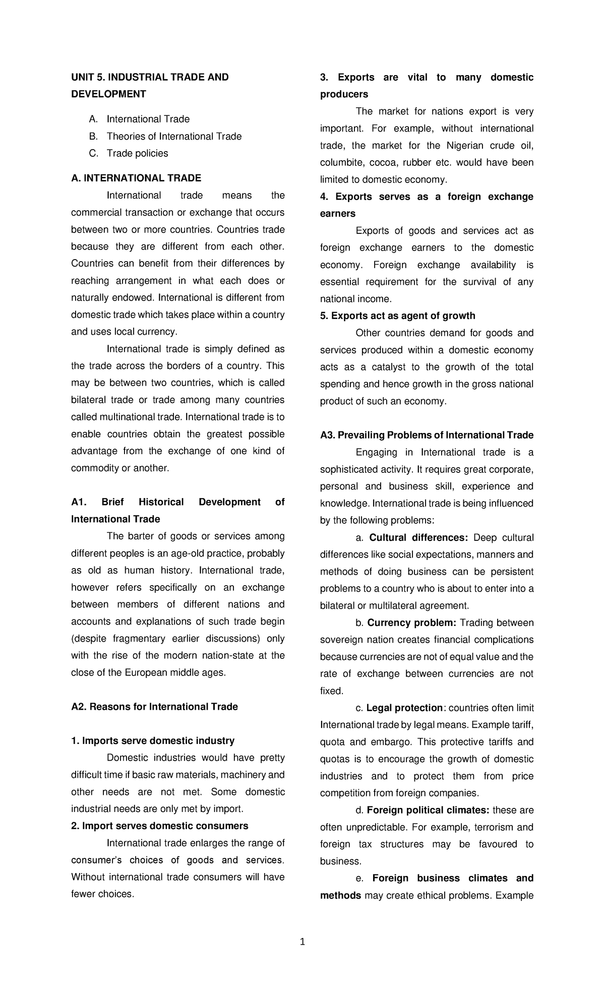 UNIT 5: International Trade and Development - Key Concepts and Theories ...