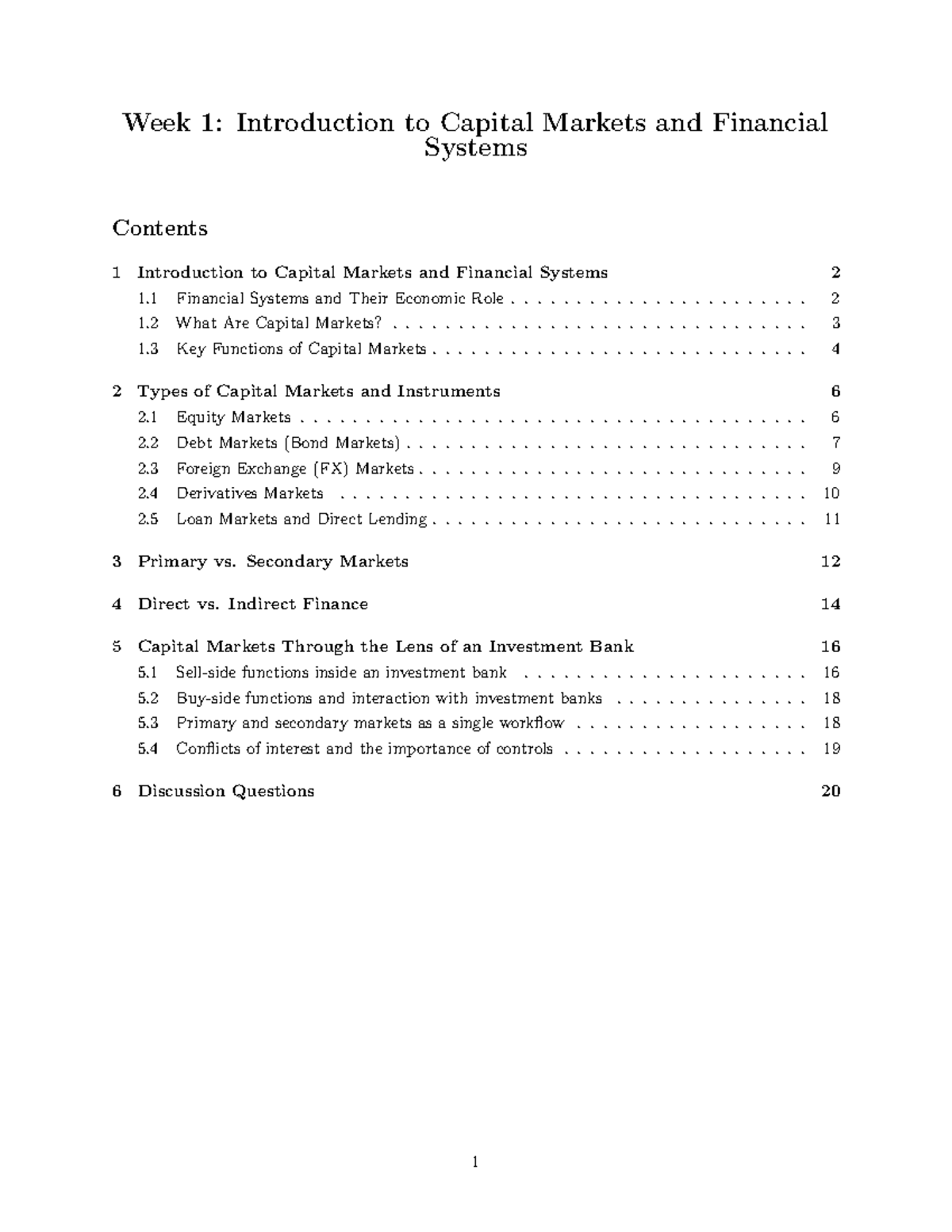 Week 1: Intro to Capital Markets & Financial Systems (FIN101) - Studocu