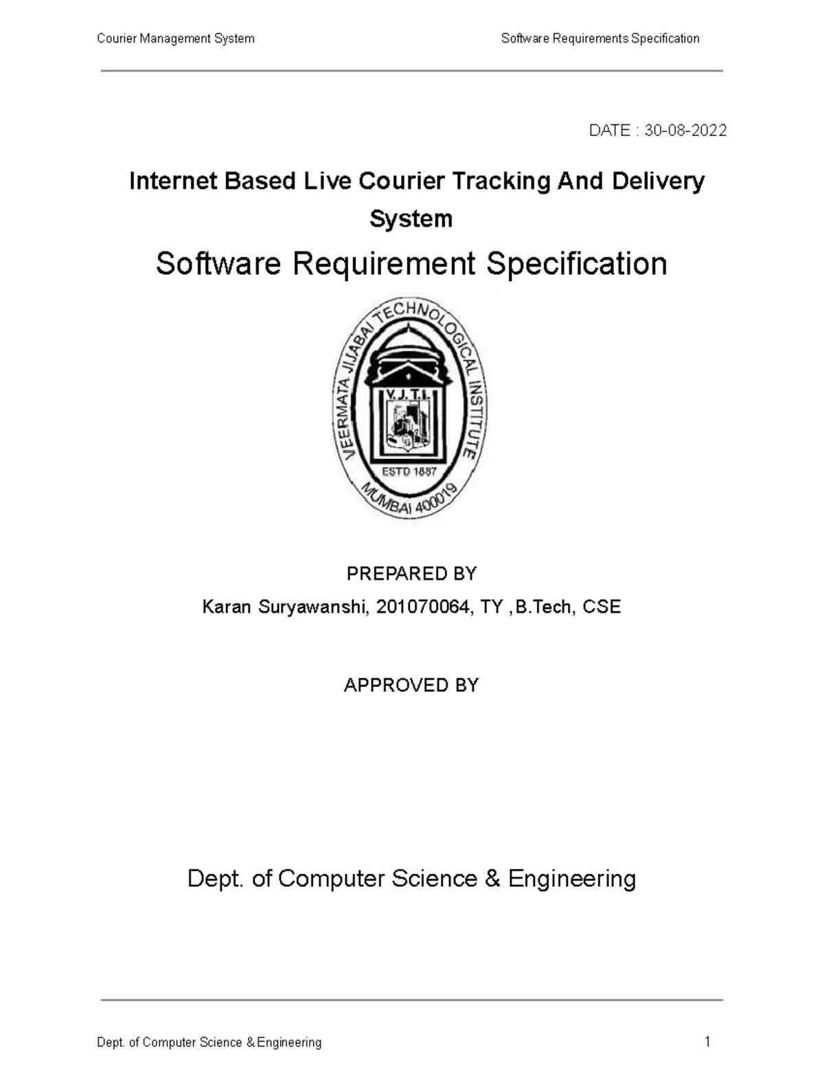 **SRS for Internet-Based Courier Tracking System (CSE-TY-BTech)** - Studocu