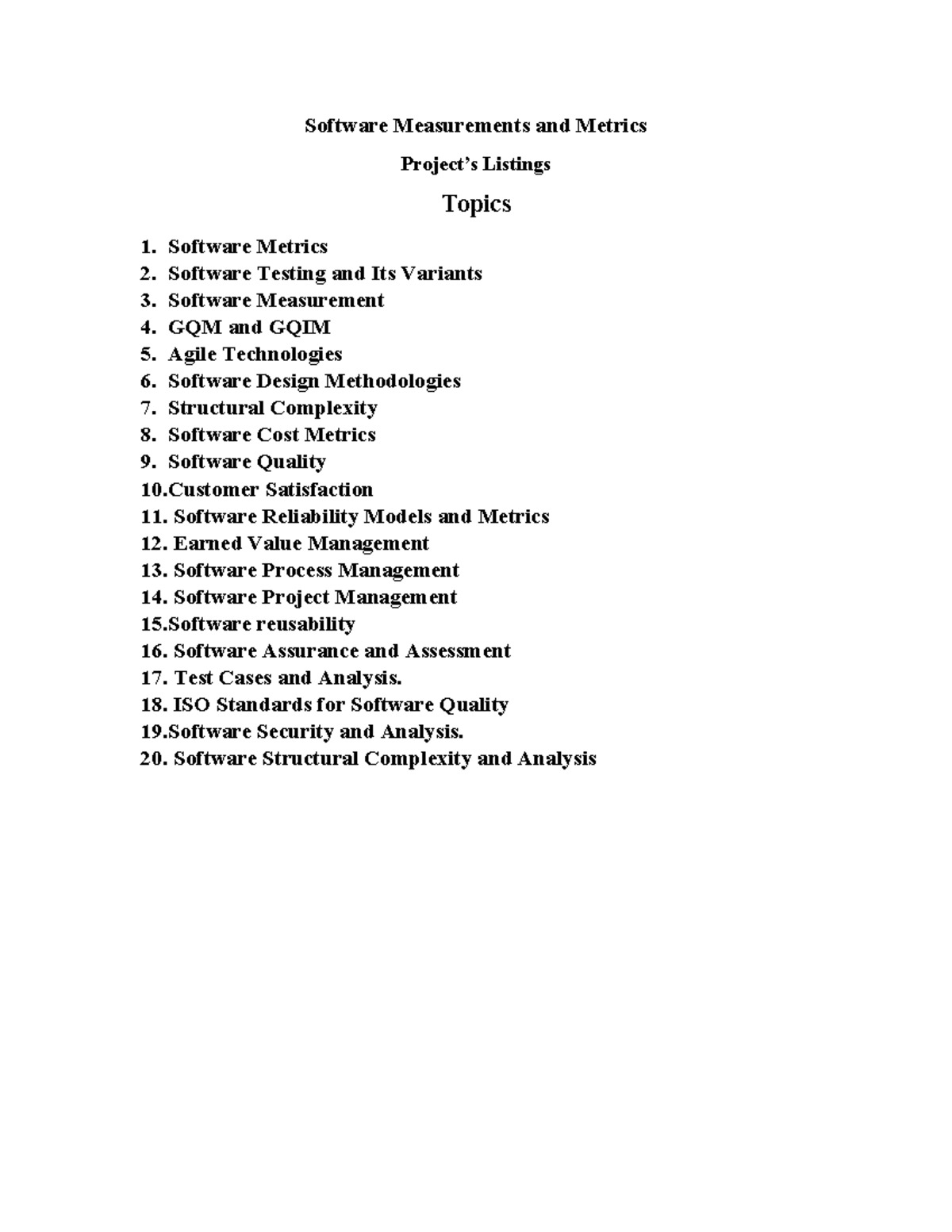 Project Teams - Software Measurements and Metrics CMU-CS-462 NIS - Studocu