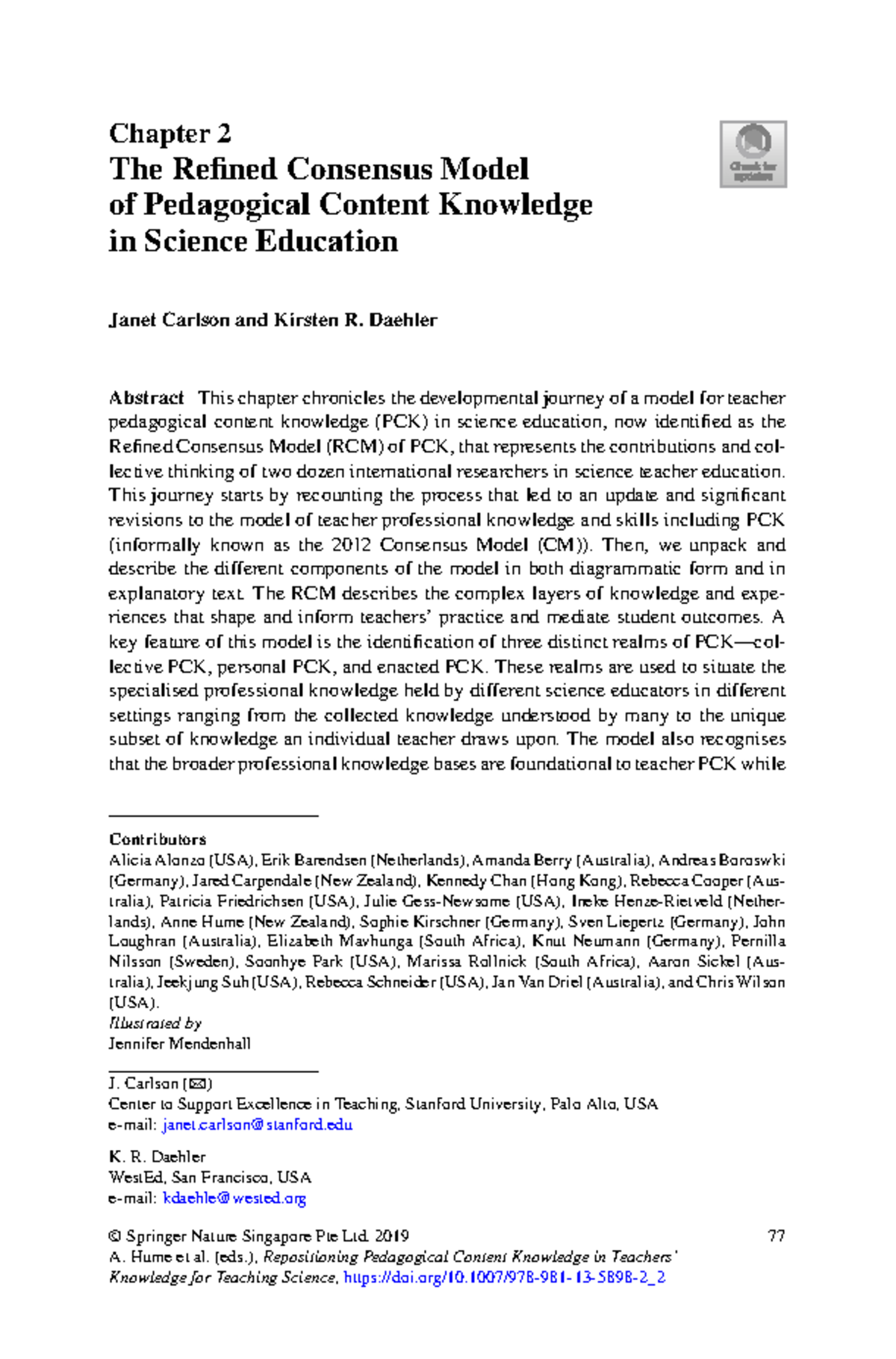 Chapter 2: The Refined Consensus Model of PCK in Science Education (EDU ...
