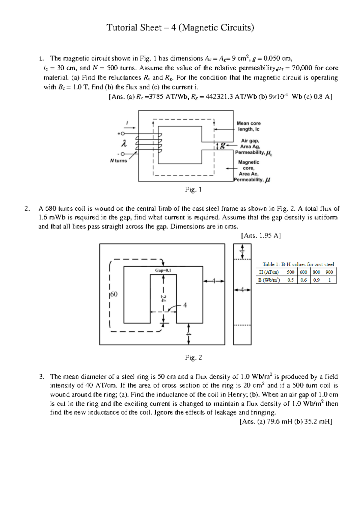ET Tutorial Sheet-4 Autumn 23-24 - Tutorial Sheet – 4 (Magnetic ...