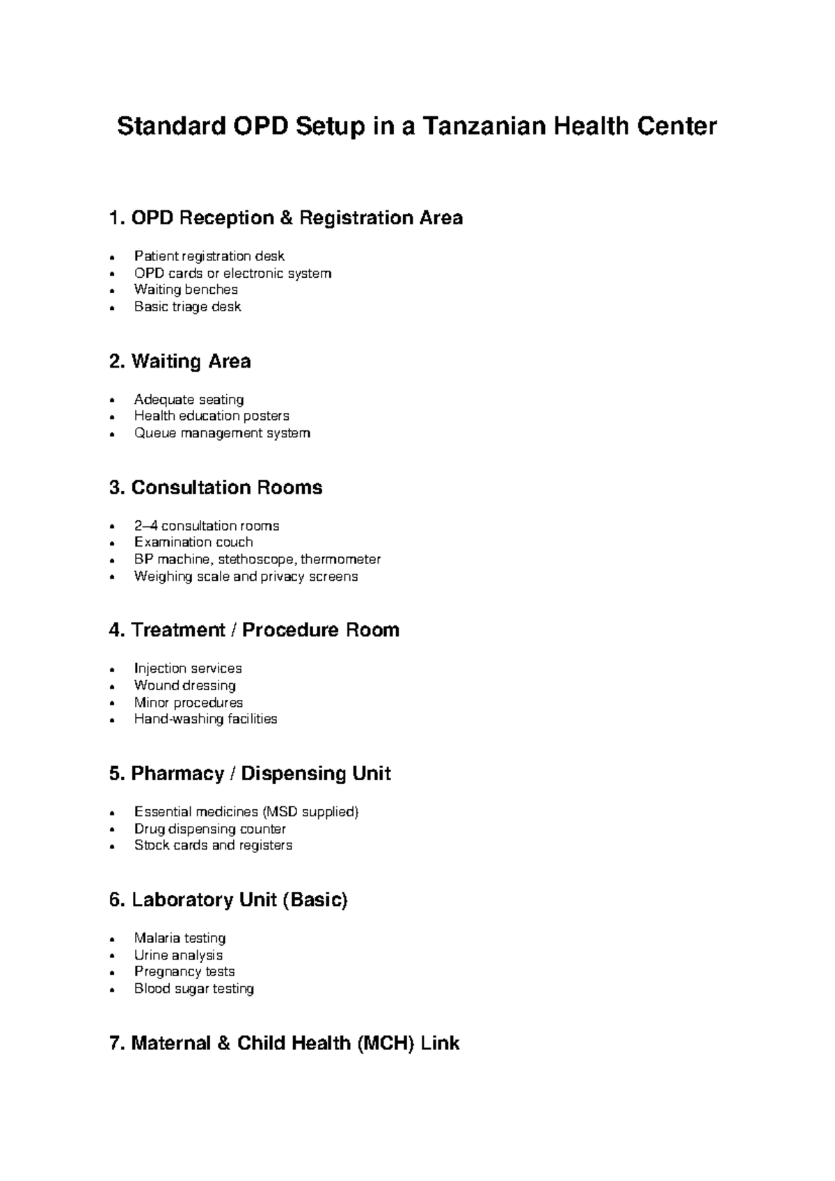Standard OPD Setup in Tanzanian Health Center: Key Components - Studocu