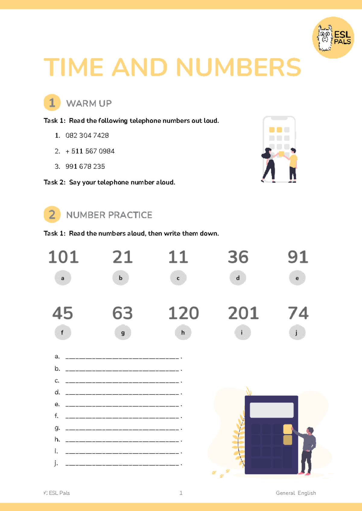 ESL Pals 1 & 2: Time, Numbers, and Daily Routines Practice - Studocu