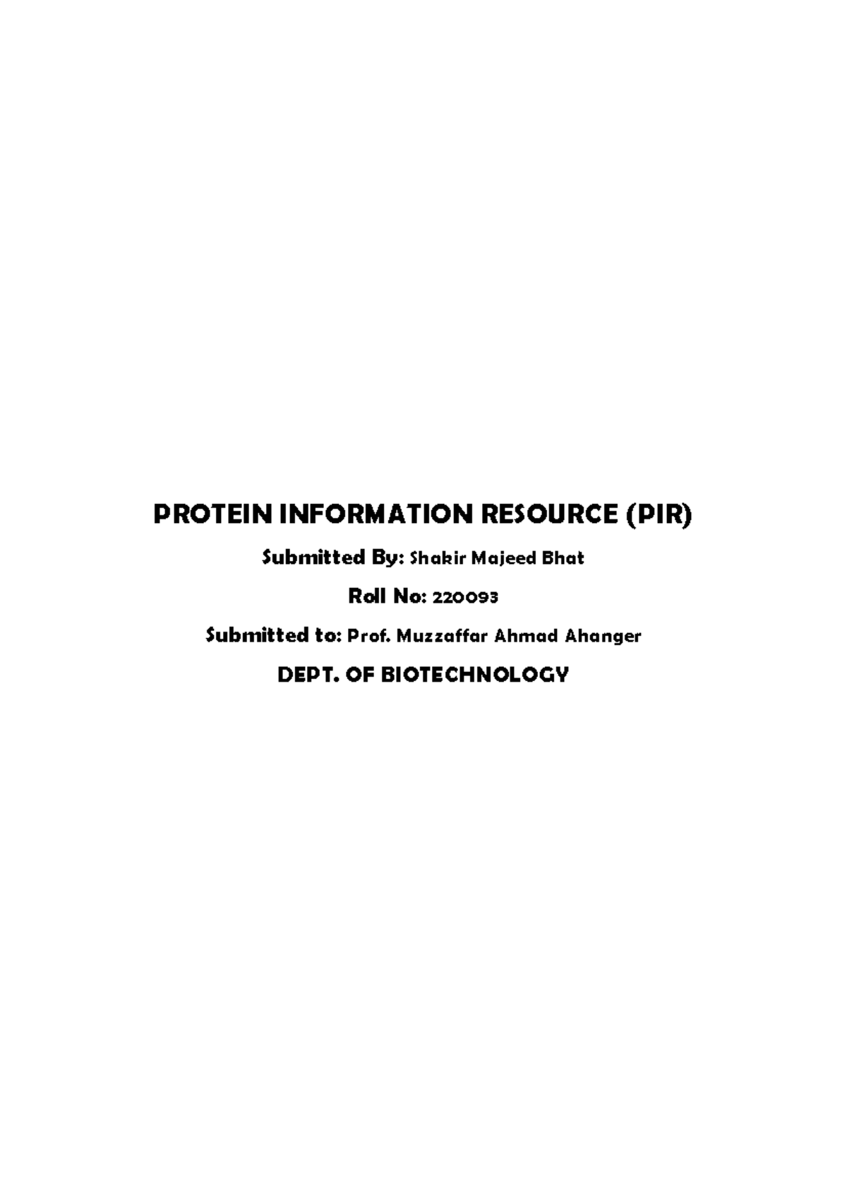 Protein Information Resource (PIR) Overview and Functions - Studocu