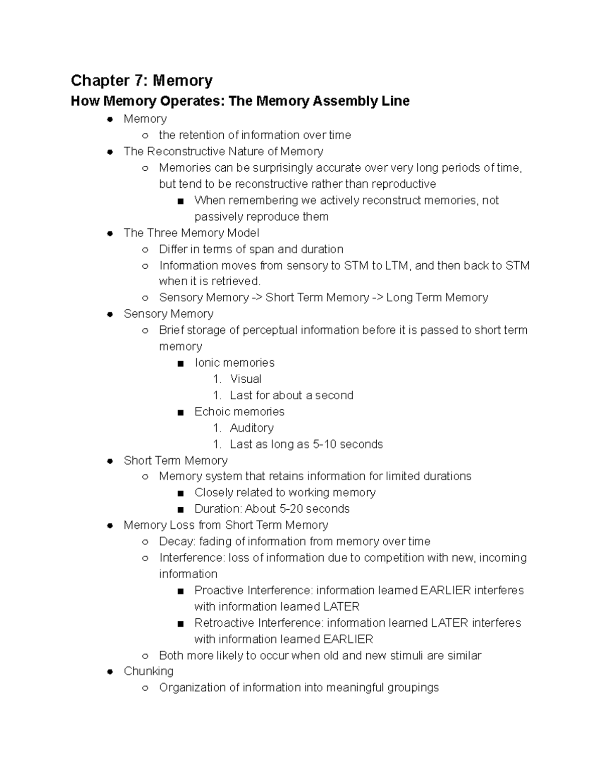 Chapter 7-9 PSY2012 Lecture Notes: Memory, Thinking, and Intelligence ...