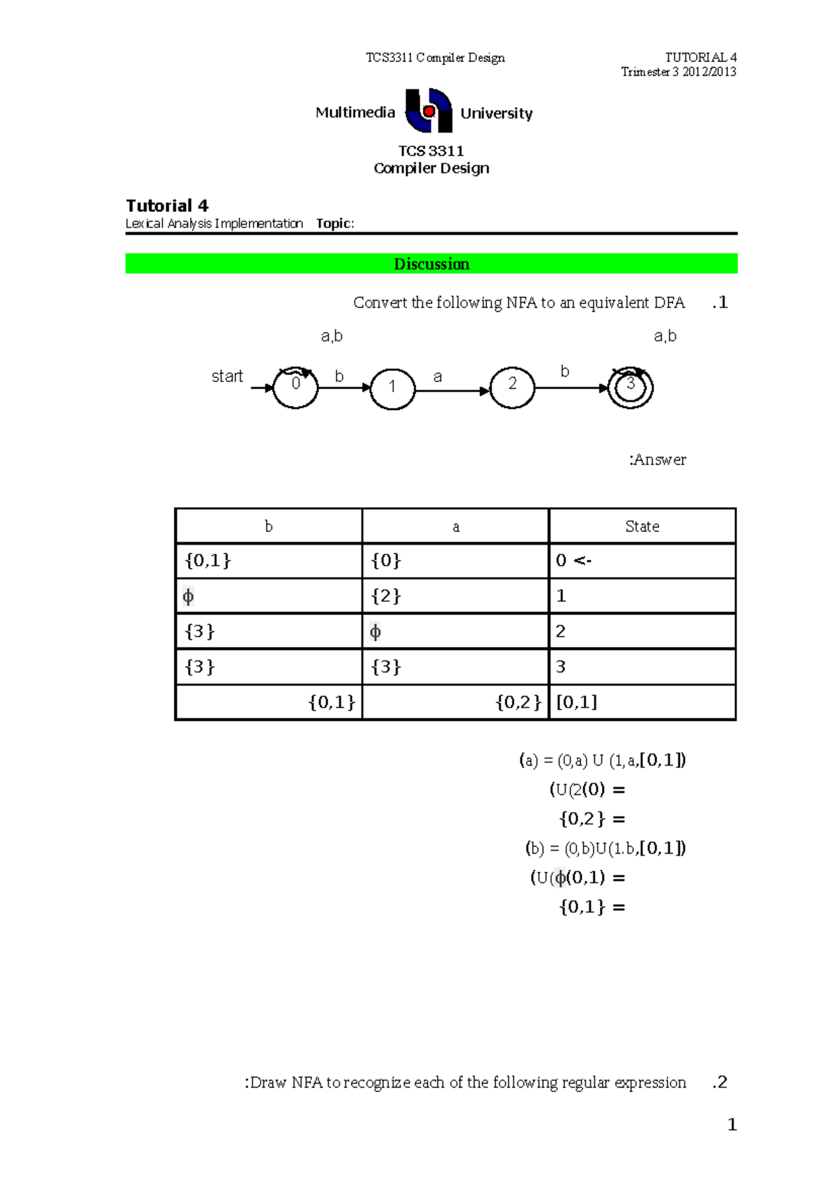 Tutorial-04-t31213 programming and analysis - Trimester 3 2012/ TCS ...