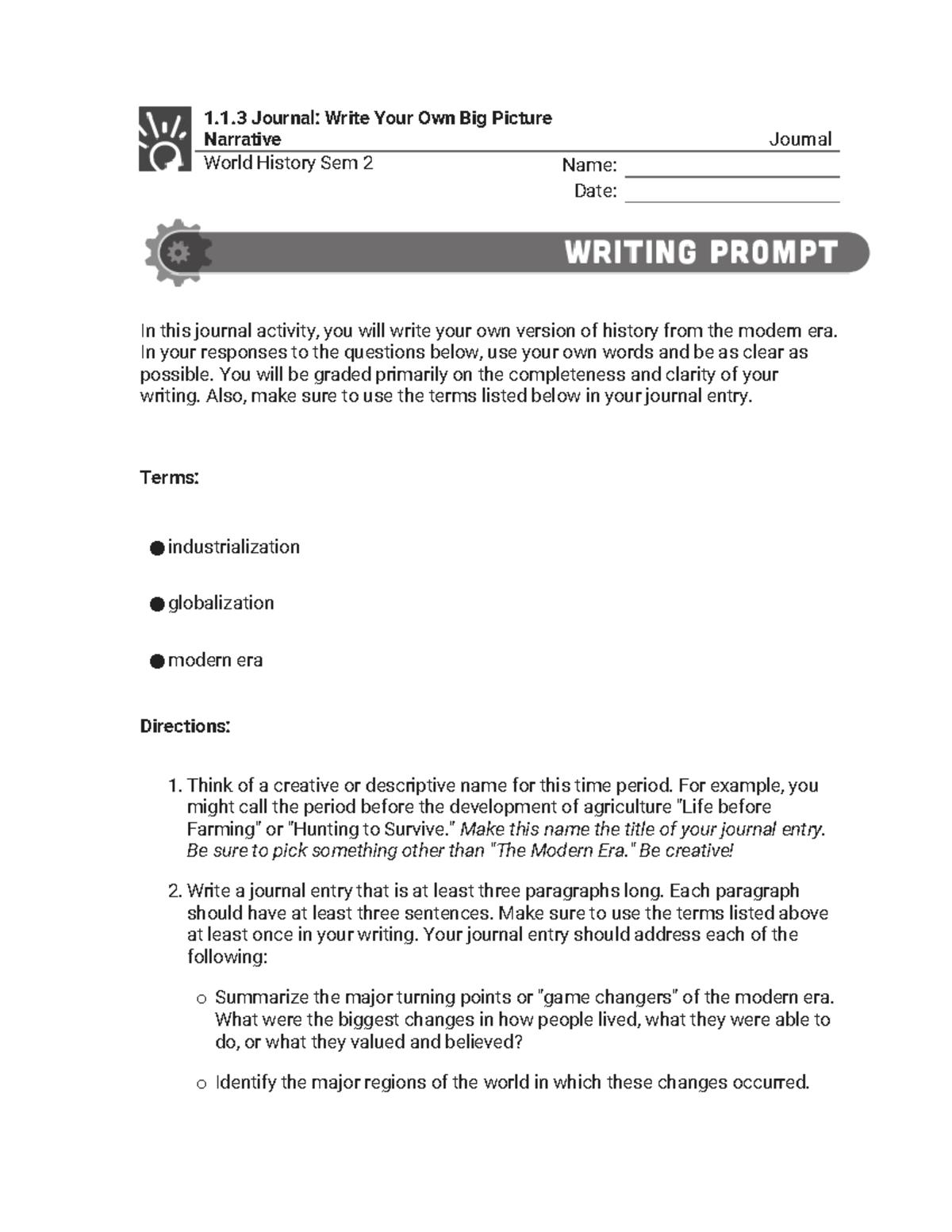 1.1.3 Journal - Write Your Own Big Picture Narrative (Journal) - 1.1 ...