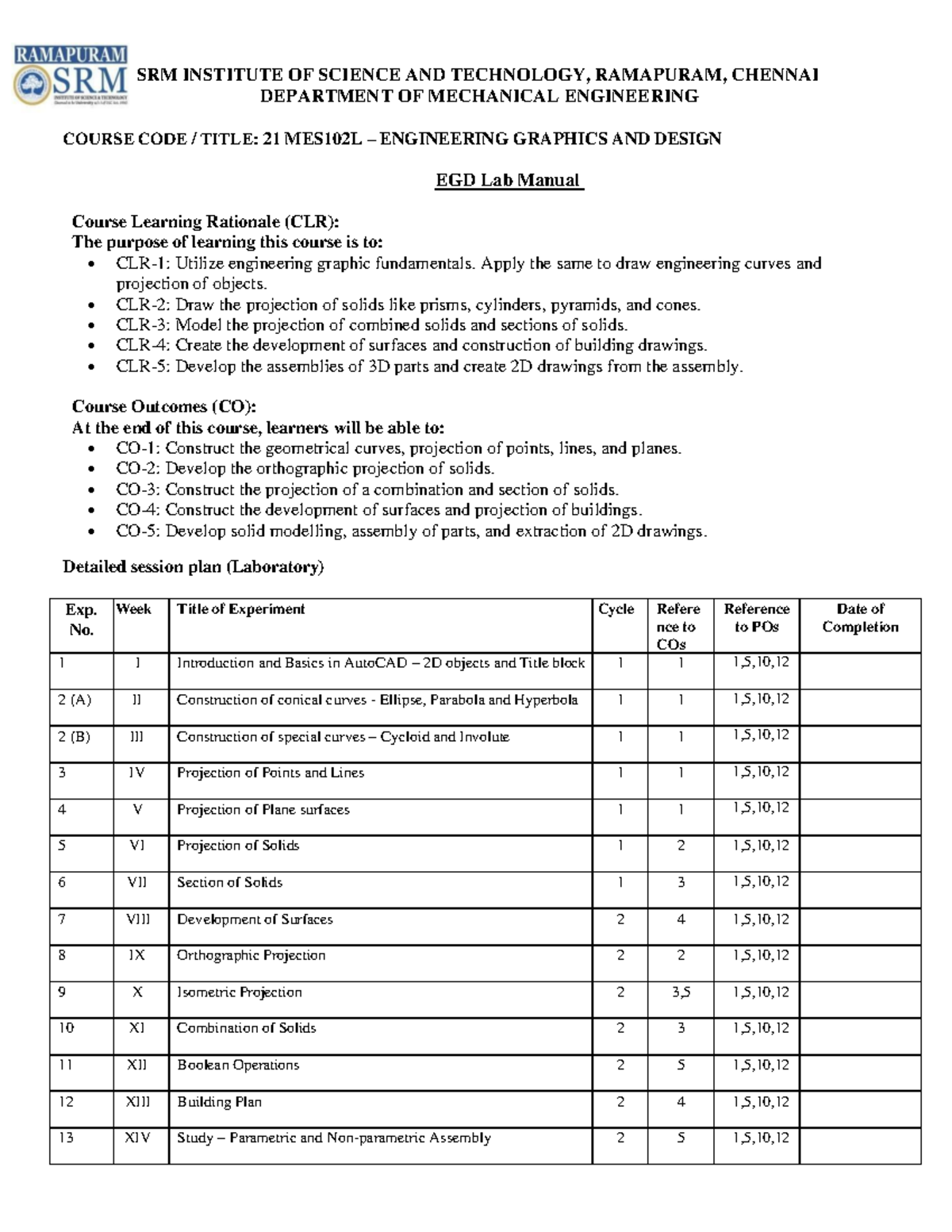 EGD Lab Manual for 21 MES102L - Engineering Graphics and Design - Studocu