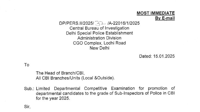 Notification for LDCE 2025: Promotion to Sub-Inspector in CBI - Studocu