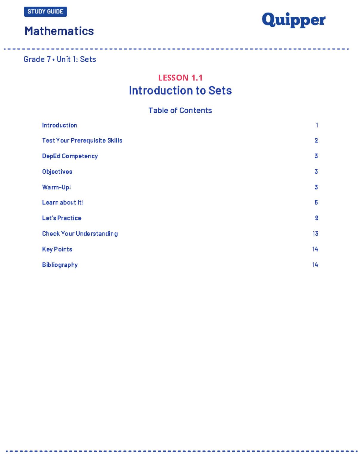 ME Math 7 Lesson 1: Introduction to Sets - Q1 0101 Study Guide - Studocu