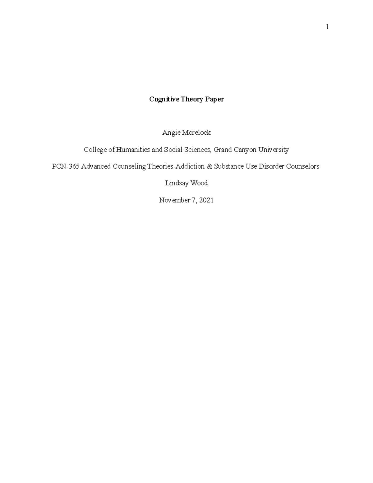 PCN-365 Cognitive Theory in Addiction: An Analytical Paper - Studocu