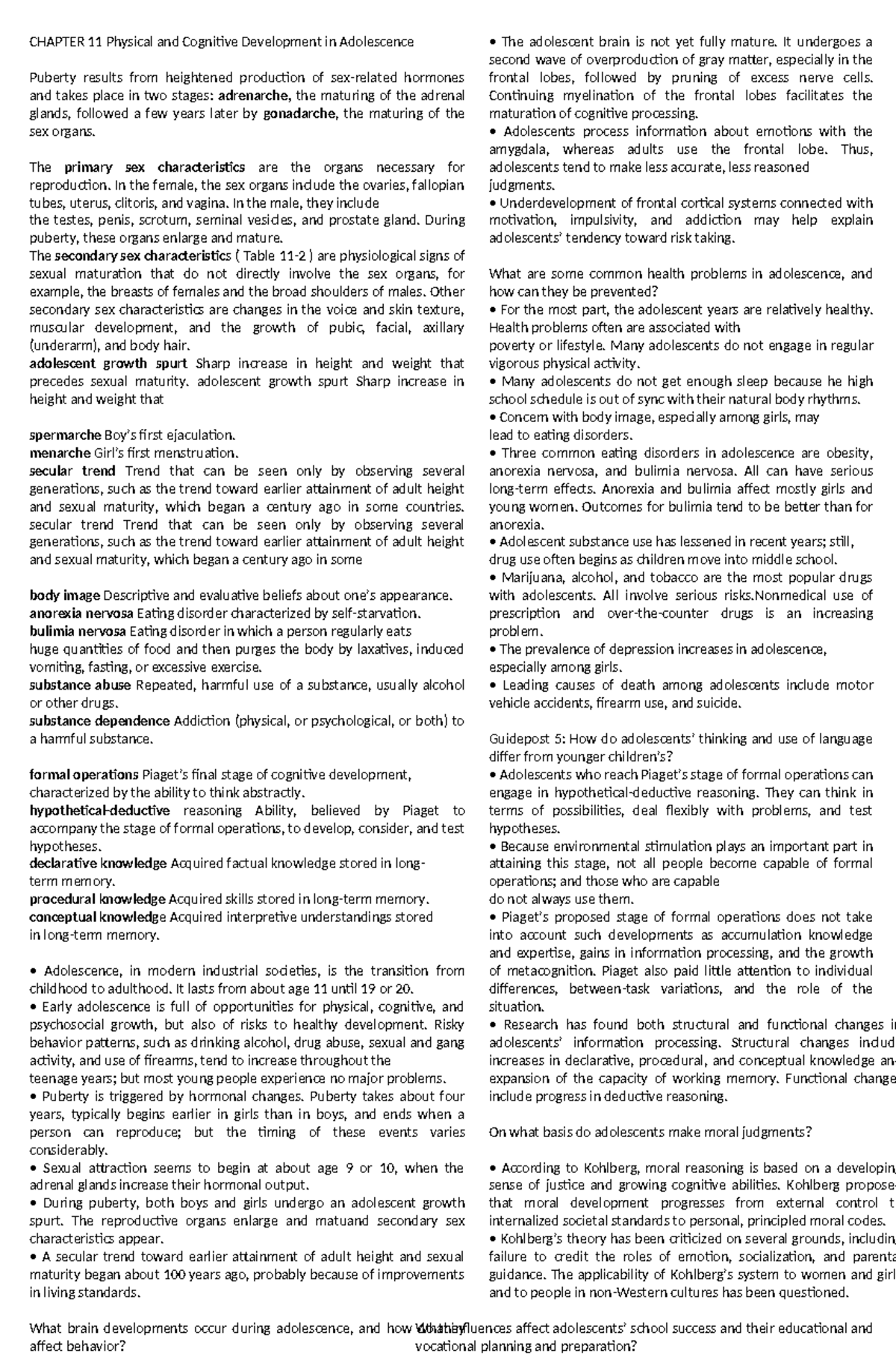 Chapter 11 to 10 Reviewer Devpsy - CHAPTER 11 Physical and Cognitive ...