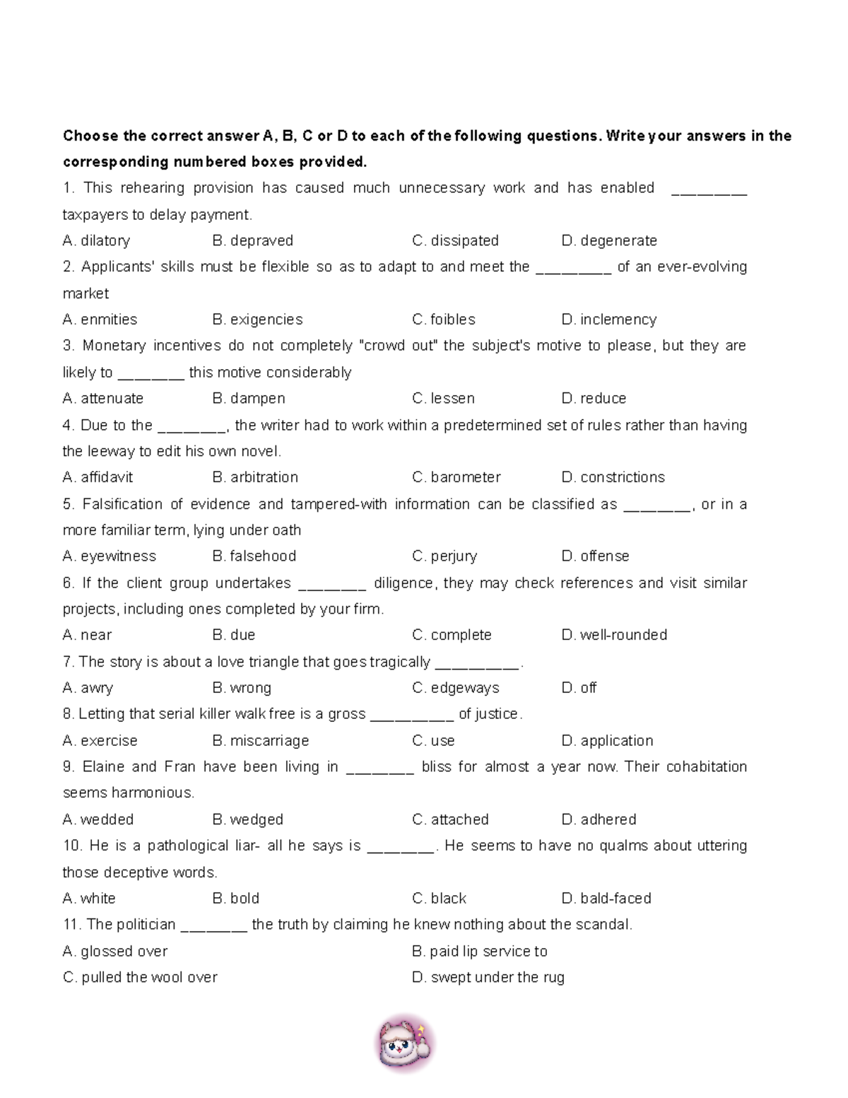 [10 08] Lexico Practice - Choose the correct answer A, B, C or D to ...