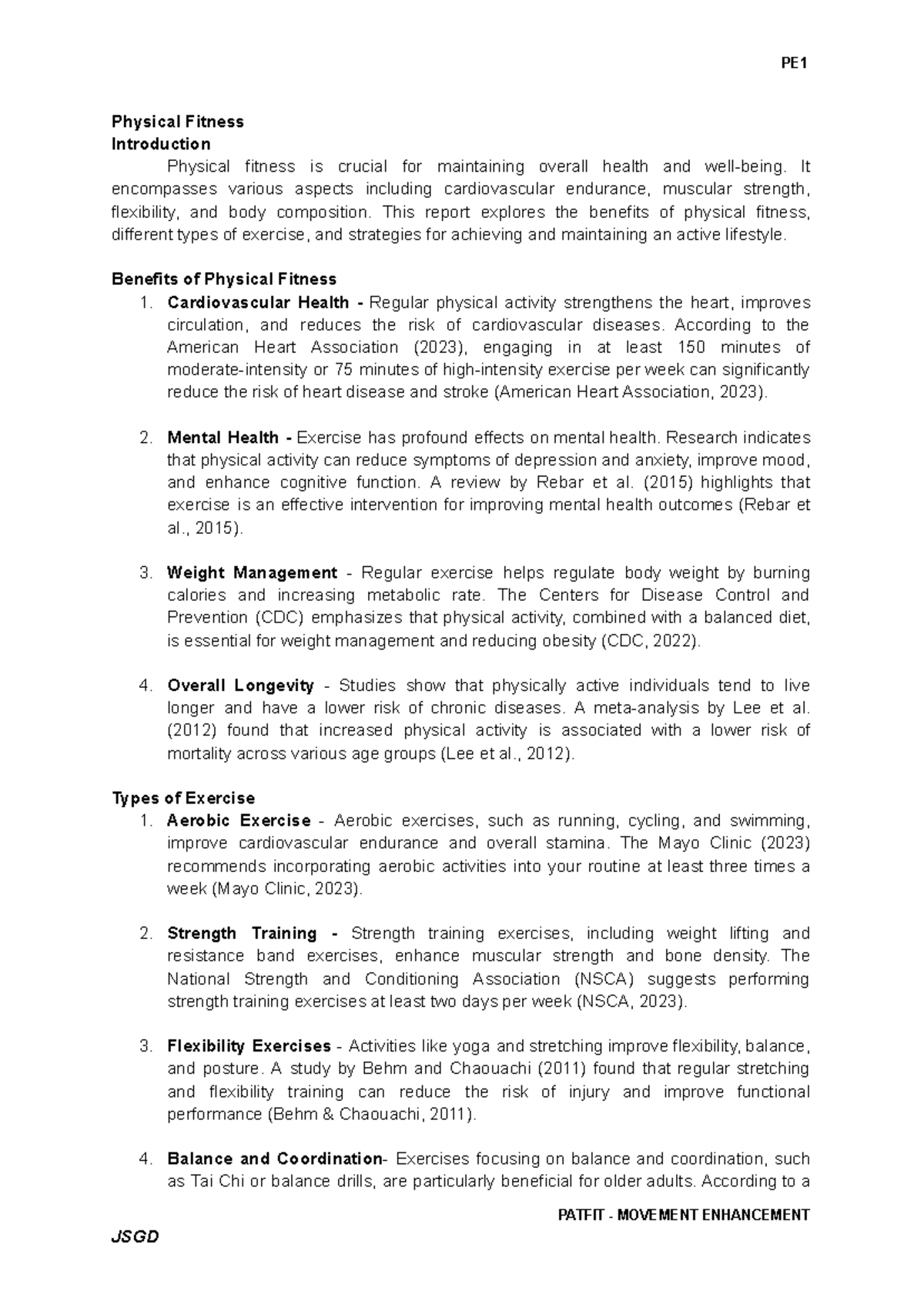 Physical-Fitness - Physical Education- PATHFIT for first years - PE ...