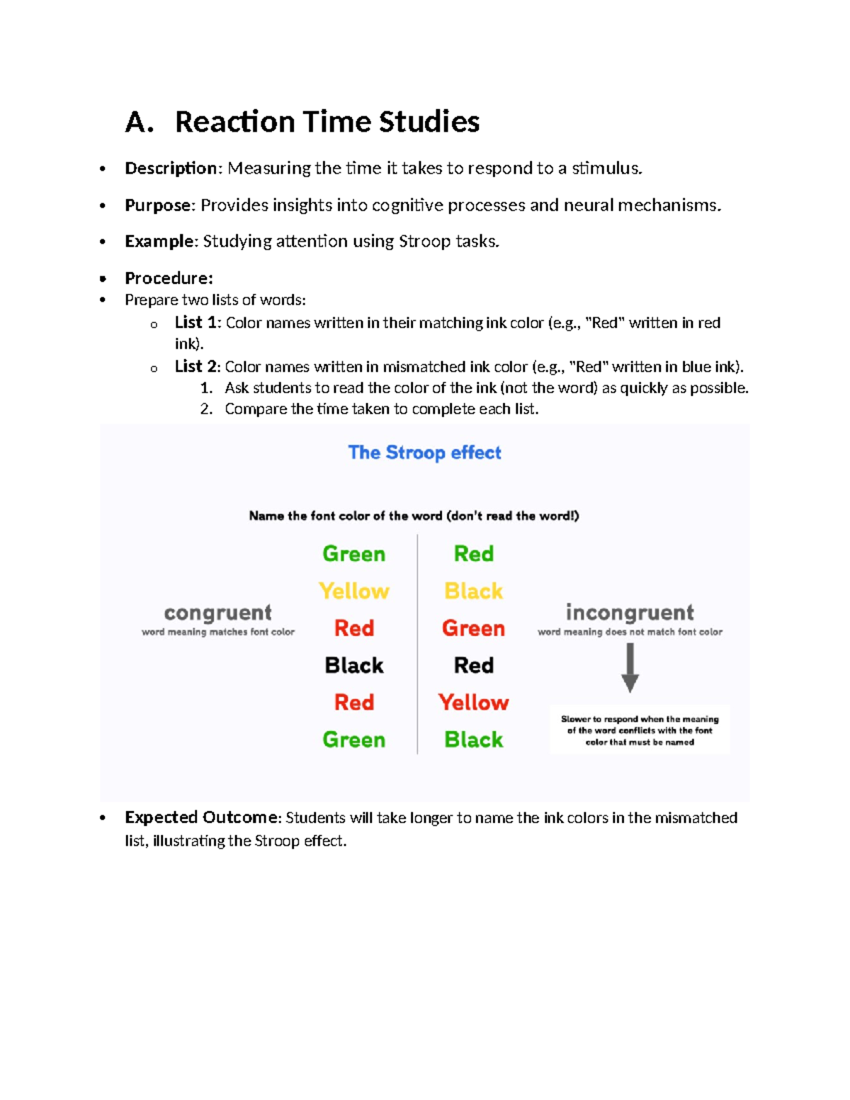 A. Reaction Time Studies: Understanding the Stroop Effect - Studocu