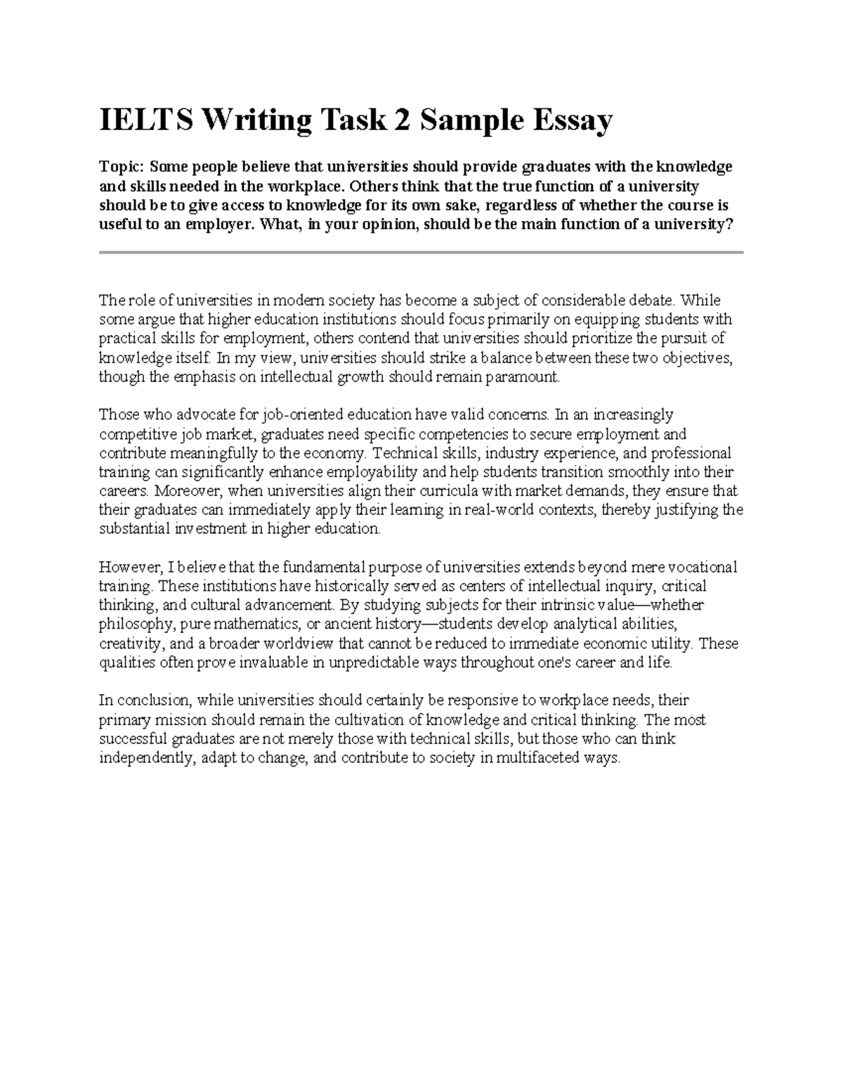 IELTS Writing Task 2: Balancing Knowledge and Employability in ...