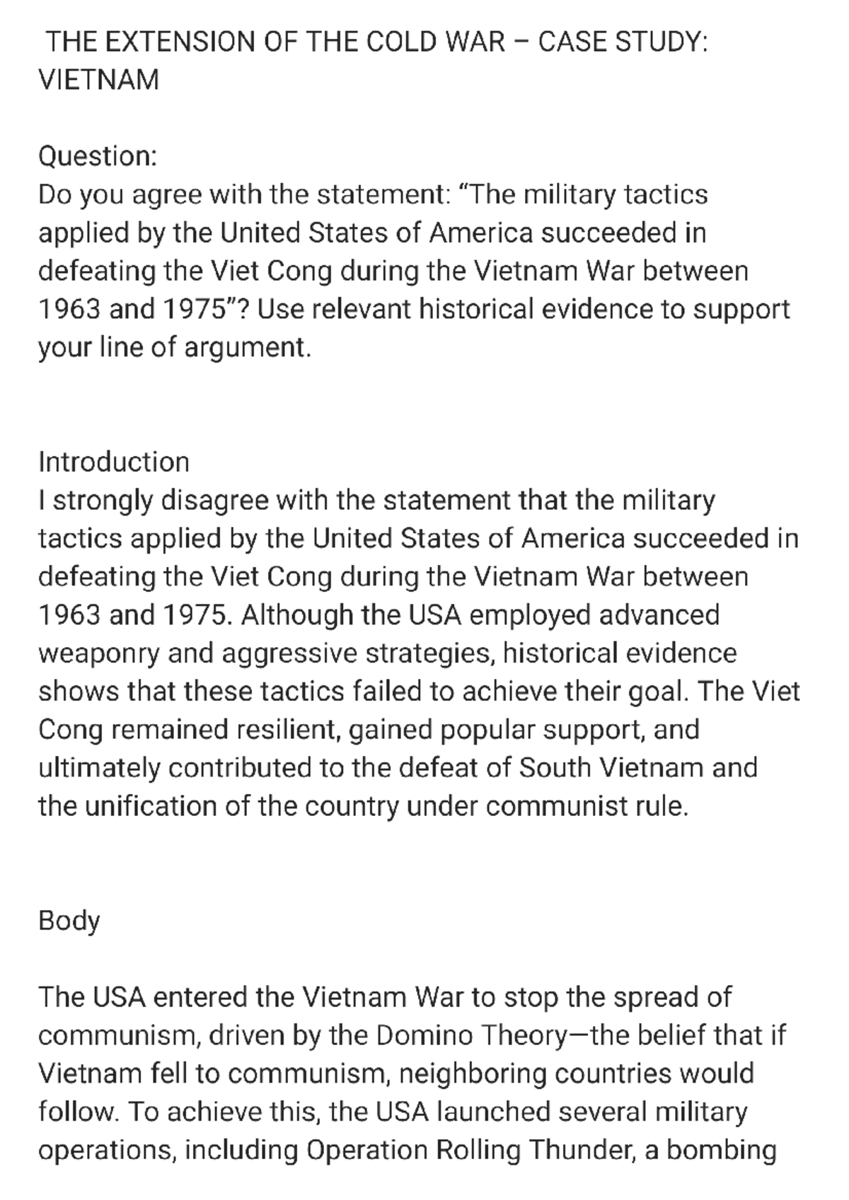 THE EXTENSION OF THE COLD WAR: VIETNAM CASE STUDY ESSAY - Studocu