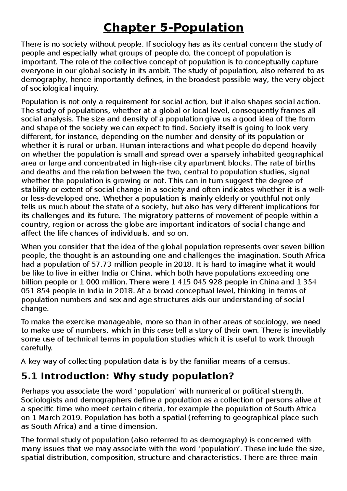 Sociology Exam Notes: Chapter 5 - Understanding Population Dynamics ...
