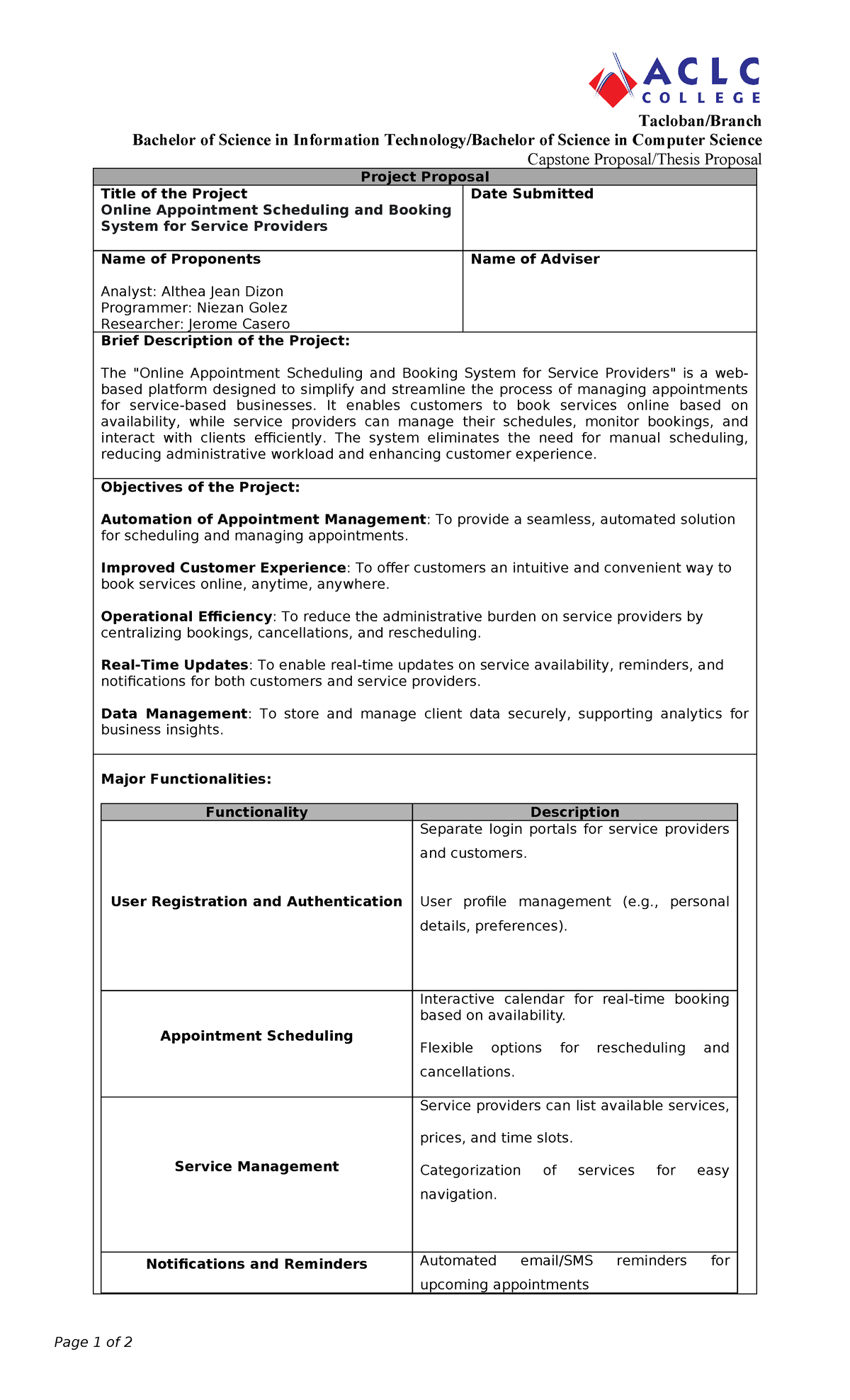 Capstone Proposal: Online Appointment Scheduling System for Service ...