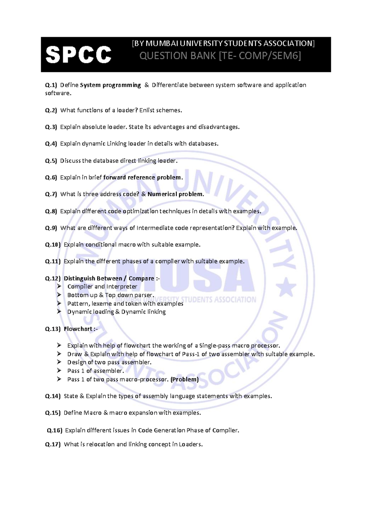 SPCC QB - MUSA - System Programming Questions & Answers (TE COMP/SEM6 ...