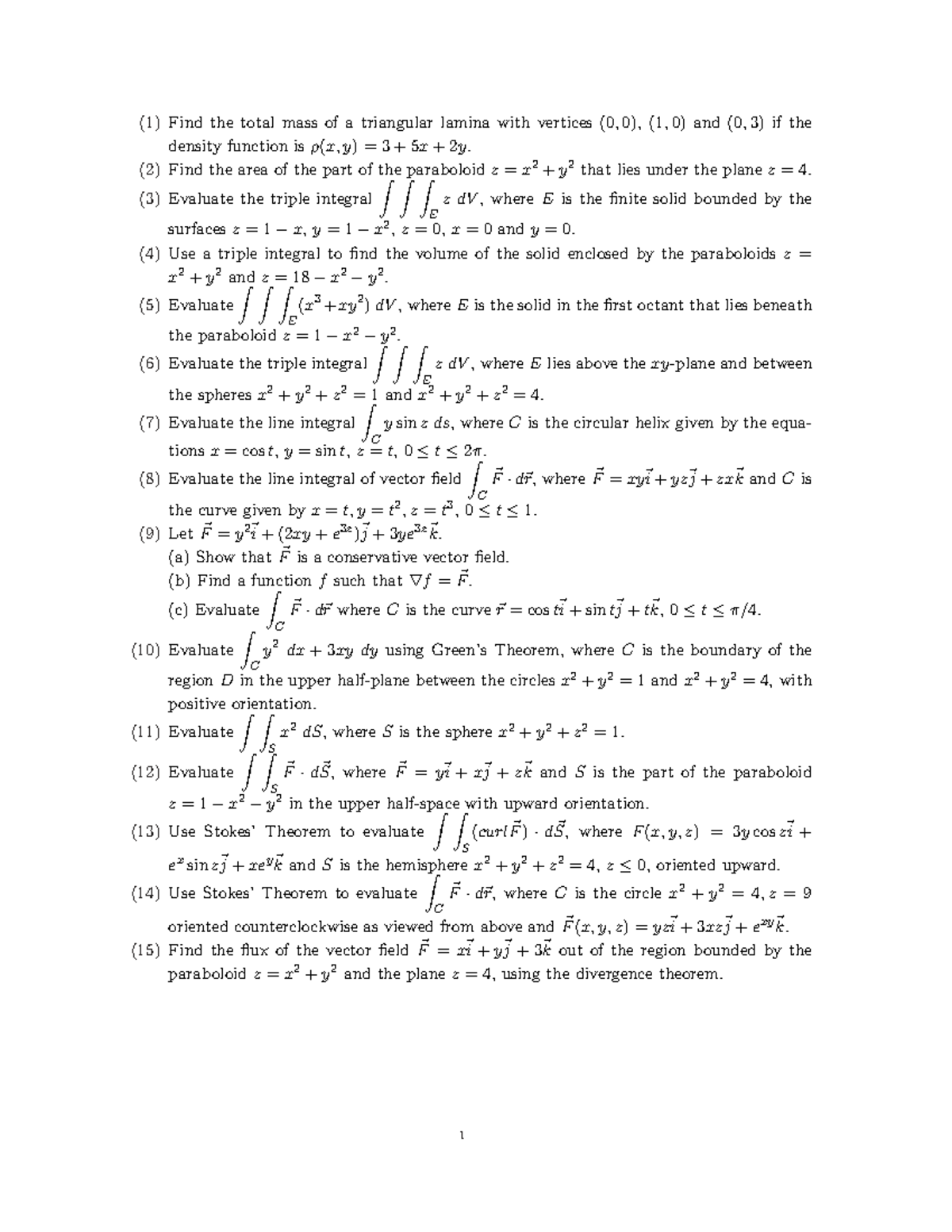 Final Exam Review for Vector Calculus (MATH 6819) - Key Concepts - Studocu